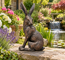 Load image into Gallery viewer, Large garden sculpture bronze hare looking left measuring 43cm

