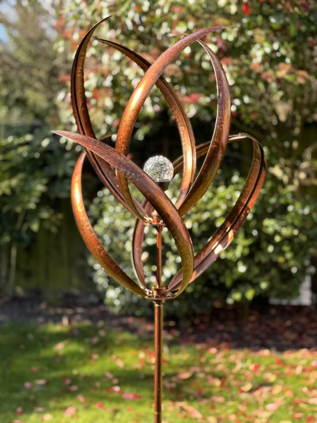 knightsbridge Bronze windsculpture/windspinner with solar bulb measuring 61 x 61 x 208cm - Marissa's Garden & Gift