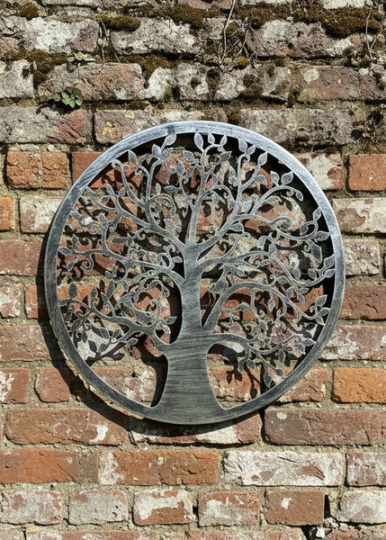 Handmade silver tree of life wall art indoors/outdoors 60cm