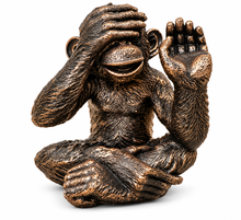 Load image into Gallery viewer, Monkey bronze polyresin garden sculpture hear no evil measuring 28x25x20cm
