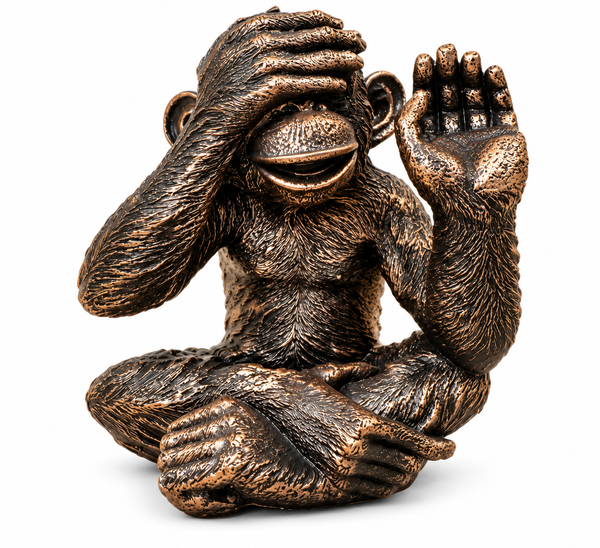 Monkey bronze polyresin garden sculpture hear no evil measuring 28x25x20cm