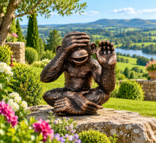 Load image into Gallery viewer, Monkey bronze polyresin garden sculpture hear no evil measuring 28x25x20cm
