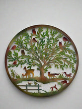 Load image into Gallery viewer, Handmade rusty 60cm wall plaque of Woodland animals Tree Wall Plaque, Rusted Aged Metal with peeling coloured effect, Garden Wall Art - Marissa's Garden &amp; Gift
