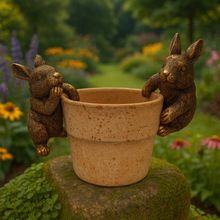 Load image into Gallery viewer, Polyresin pair of bronze coloured rabbit pot hangers - Marissa's Garden &amp; Gift
