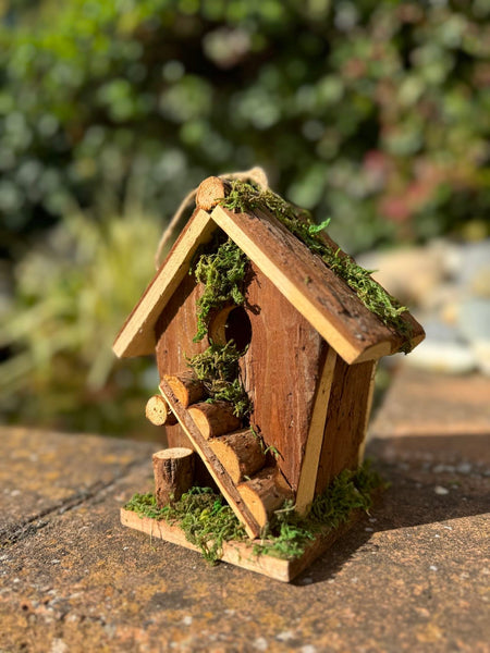 Handmade wooden birdhouse hut with ladder 18x12x19.5cm - Marissa's Garden & Gift
