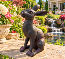 Load image into Gallery viewer, Aged gold alert hare garden ornament polyresin 36cm high. - Marissa's Garden &amp; Gift
