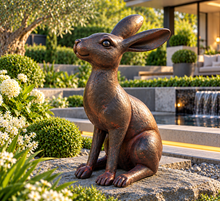 Load image into Gallery viewer, Aged gold alert hare garden ornament polyresin 36cm high. - Marissa's Garden &amp; Gift
