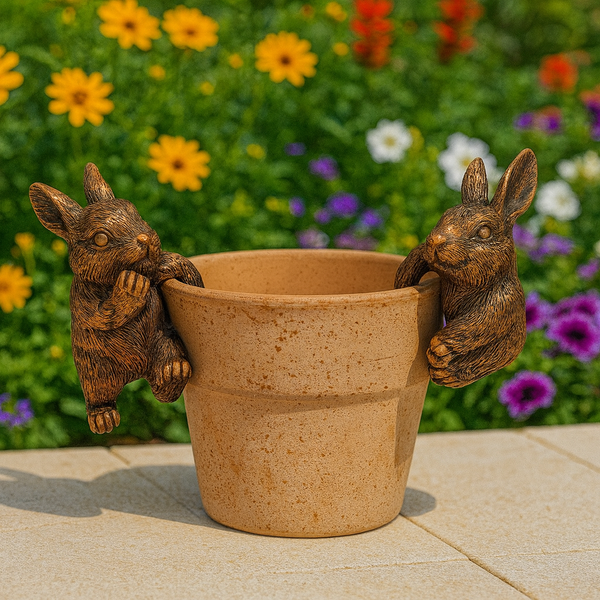 Polyresin pair of bronze coloured rabbit pot hangers - Marissa's Garden & Gift