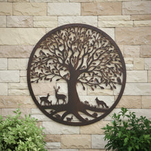 Charger l'image dans la galerie, Handmade bronze 60cm bronze wall plaque of Woodland animals Tree Wall Plaque, powder coated steel , indoor/outdoor Wall Art
