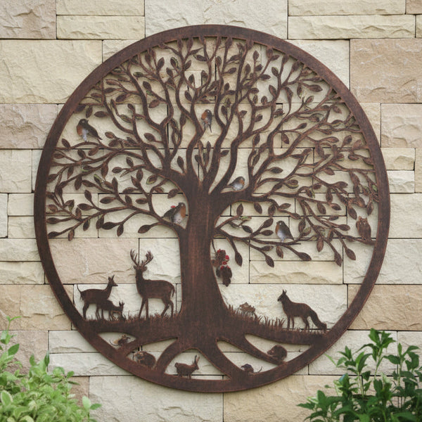 Handmade bronze 60cm bronze wall plaque of Woodland animals Tree Wall Plaque, powder coated steel , indoor/outdoor Wall Art - Marissa's Garden & Gift