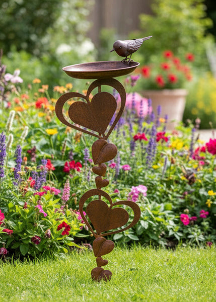 Bronze Robin heart bird feeder for garden/outdoor space