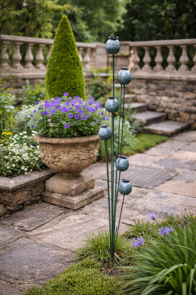 Handmade powder coated poppy’s on a stake 120cm