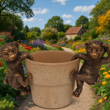 Load image into Gallery viewer, Polyresin pair of bronze coloured monkey pot hangers - Marissa's Garden &amp; Gift
