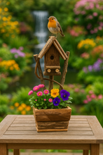 Afbeelding in Gallery-weergave laden, Handmade wooden birdhouse hut with three entrances measuring 16 x 10 x 21cm - Marissa&#39;s Garden &amp; Gift
