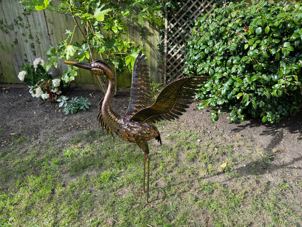 Large Bronze with gold brush Heron Dimensions are 79 x 60 x 107cm. | Garden Statue | Bird Yard Art | Outdoor Decor