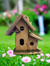 Afbeelding in Gallery-weergave laden, Handmade wooden birdhouse hut with three entrances measuring 16 x 10 x 21cm - Marissa&#39;s Garden &amp; Gift
