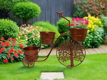 Indlæs billede til gallerivisning Handmade bronze tricycle with with birds and tree of life wheels pot plant holder stand with one pot - Marissa's Garden &amp; Gift
