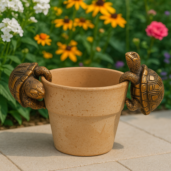 Polyresin pair of bronze coloured turtle pot hangers - Marissa's Garden & Gift
