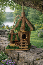 Load image into Gallery viewer, Handmade wooden birdhouse hut with ladder and side hut 	17x12x23cm
