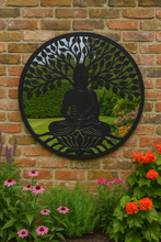 Laden Sie das Bild in den Galerie-Viewer, Handmade 60cm black metal Wall Plaque with acrylic mirror, colourful Metal, Garden/indoor Wall Art powder coated steel - Marissa's Garden &amp; Gift
