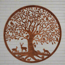Load image into Gallery viewer, Handmade bronze 40cm bronze wall plaque of Woodland animals Tree Wall Plaque, powder coated steel , indoor/outdoor Wall Art - Marissa's Garden &amp; Gift
