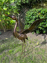 Indlæs billede til gallerivisning Large Bronze with gold brush Heron Dimensions are 79 x 60 x 107cm. | Garden Statue | Bird Yard Art | Outdoor Decor
