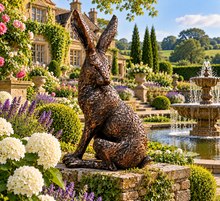 Load image into Gallery viewer, Large garden sculpture bronze hare looking left measuring 43cm

