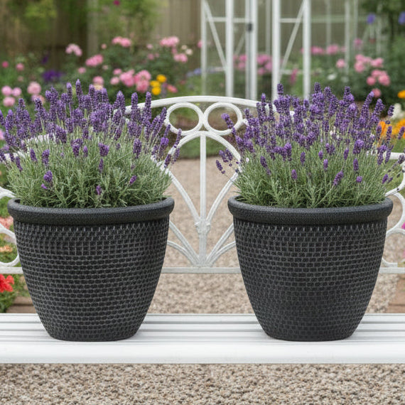 Wentworth black and silver coloured flower pot x 2 pots - Marissa's Garden & Gift