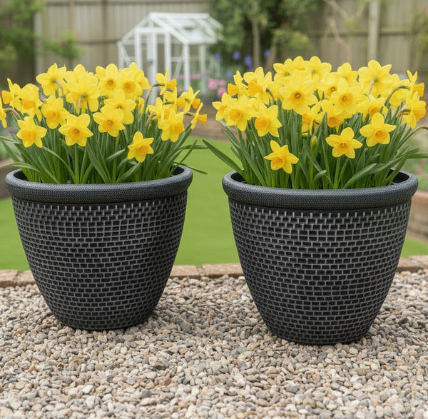 Wentworth black and silver coloured flower pot x 2 pots - Marissa's Garden & Gift