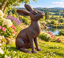 Load image into Gallery viewer, Aged gold alert hare garden ornament polyresin 36cm high. - Marissa's Garden &amp; Gift
