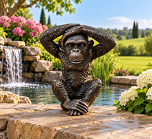 Load image into Gallery viewer, Monkey bronze polyresin garden sculpture hear no evil measuring 28x25x20cm
