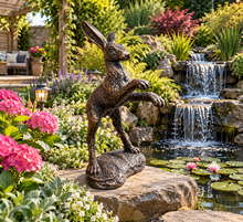 Laden Sie das Bild in den Galerie-Viewer, Boxing hare bronze polyresin sculpture 39cm
