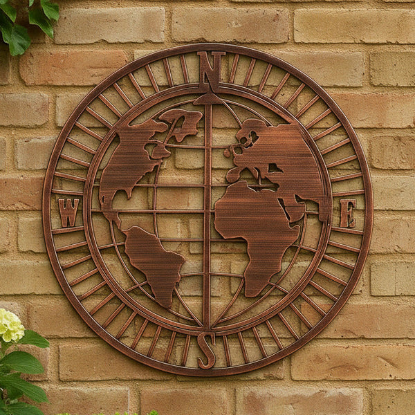 Handmade 60cm powder coated bronze world map  Wall Art – Metal Garden & Home Décor - Marissa's Garden & Gift