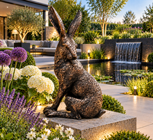 Load image into Gallery viewer, Large garden sculpture bronze hare looking left measuring 43cm

