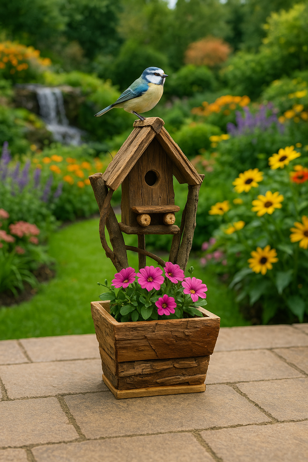 Handmade wooden birdhouse hut with three entrances measuring 16 x 10 x 21cm - Marissa's Garden & Gift