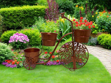 Indlæs billede til gallerivisning Handmade bronze tricycle with with birds and tree of life wheels pot plant holder stand with one pot - Marissa's Garden &amp; Gift
