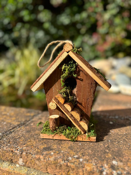 Handmade wooden birdhouse hut with ladder 18x12x19.5cm - Marissa's Garden & Gift