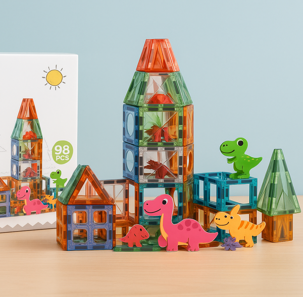 98-Piece Magnetic Blocks with Dinosaurs – Educational STEM Building Toy Set - Marissa's Garden & Gift