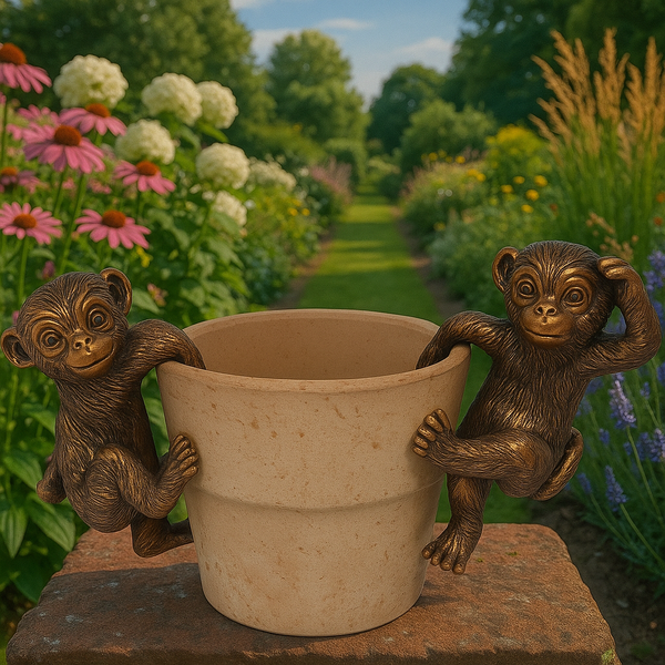 Polyresin pair of bronze coloured monkey pot hangers - Marissa's Garden & Gift