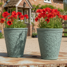 Load image into Gallery viewer, 29cm Blenheim pale blue flower pots recycled plastic x 2 - Marissa's Garden &amp; Gift
