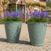 Load image into Gallery viewer, 29cm Blenheim pale blue flower pots recycled plastic x 2 - Marissa's Garden &amp; Gift
