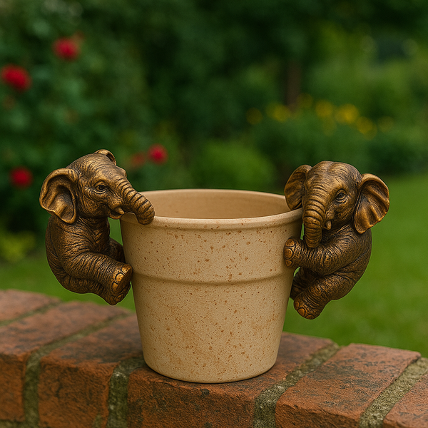 Polyresin pair of bronze coloured elephant pot hangers - Marissa's Garden & Gift