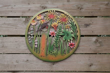 Load image into Gallery viewer, Handmade peeling 60cm wall plaque of coloured robin bird with flowers Plaque,  coloured  Metal, Garden/indoor Wall Art - Marissa's Garden &amp; Gift
