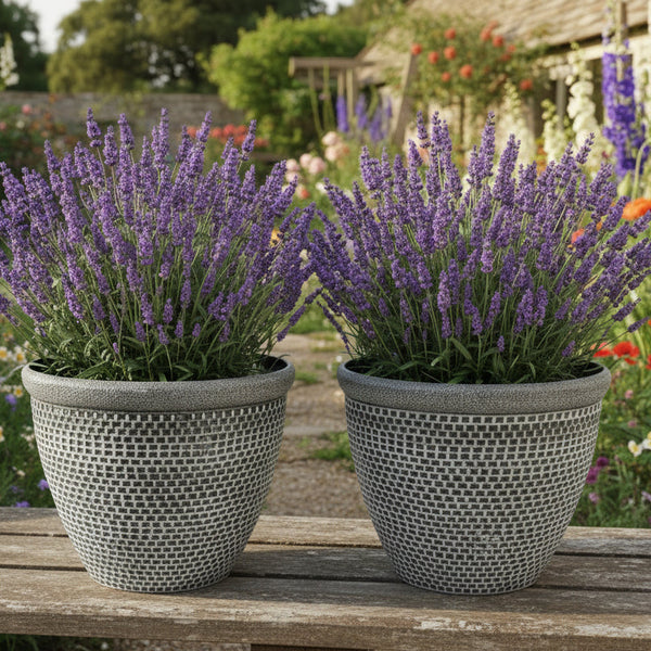 2 x Wentworth black and white coloured flower pots - Marissa's Garden & Gift