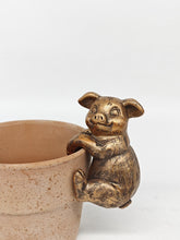 Load image into Gallery viewer, Polyresin pair of bronze coloured pigs pot hangers
