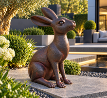 Load image into Gallery viewer, Aged gold alert hare garden ornament polyresin 36cm high. - Marissa's Garden &amp; Gift
