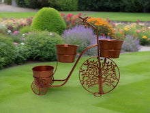Indlæs billede til gallerivisning Handmade bronze tricycle with with birds and tree of life wheels pot plant holder stand with one pot - Marissa's Garden &amp; Gift
