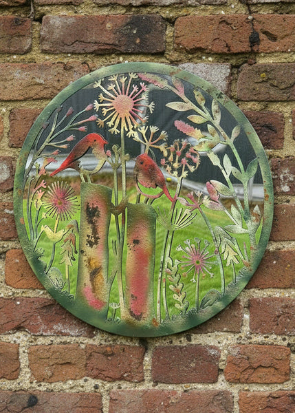 Handmade rusty 60cm wall plaque acrylic mirror of robin birds Tree Wall Plaque, Rusted coloured Metal, Garden/indoor Wall Art with peeling effect