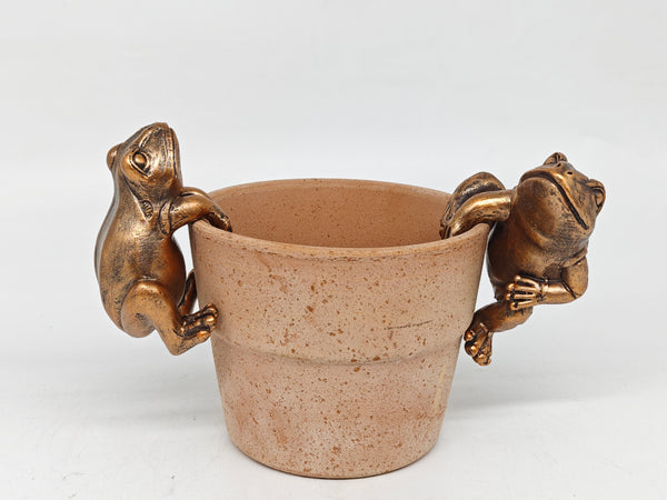 Polyresin pair of bronze coloured frog pot hangers - Marissa's Garden & Gift