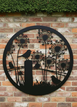 Afbeelding in Gallery-weergave laden, Handmade black 40cm wall plaque of Robin birds Tree Wall Plaque, black coloured  Metal, Garden/indoor Wall Art powder coated steel
